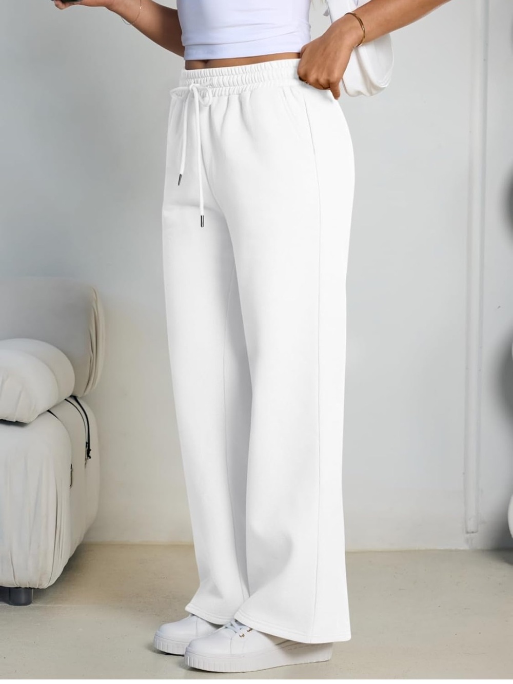 Everyday Wide-Leg Drawstring Joggers in White - Picture 3 of 5